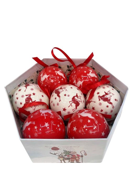 Caja de esferas Navideñas Siluetas Reno Rojo y Blanco