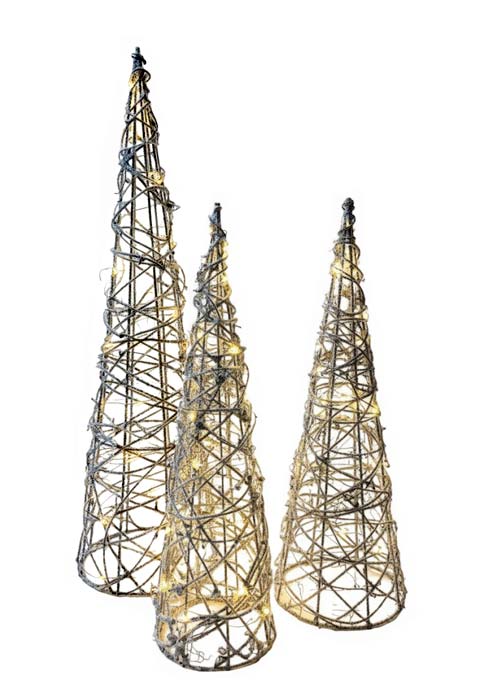 Pino de mimbre nevado con luces L Neutro