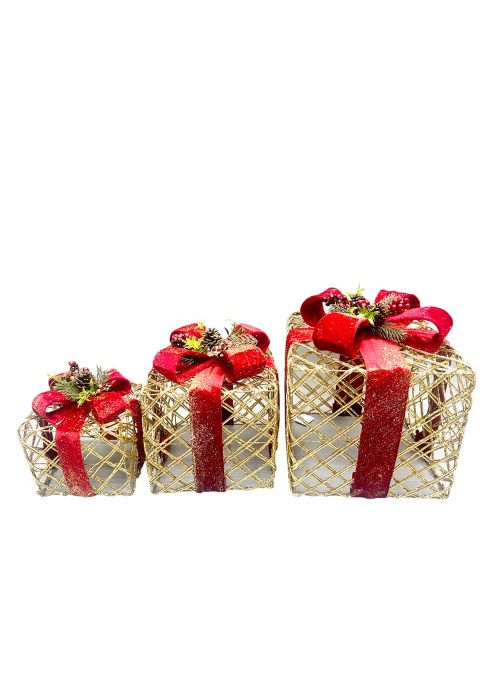 Set x3 caja de regalo dorado y rojo Dorado