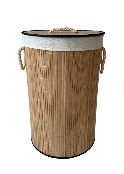 Cesto cilíndrico bamboo Grande Neutro