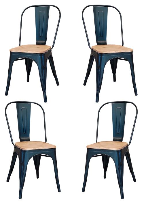 Set Silla Tolix Negra Madera  x4 Madera Clara