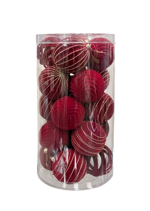 Set de 20 Esferas Velvet Premium con Oro 10 cm Rojo