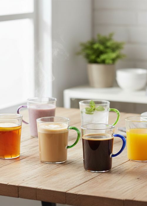 Set de 6 Tazas de Vidrio con Manija de Colores Neutro