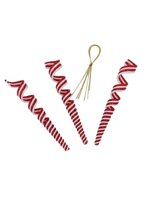 Set por 3 de Adornos Navideños Espiral Rojo y Blan