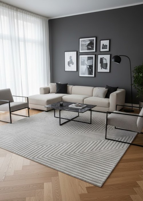 Alfombra Relieve Rombo 160 cm Neutro