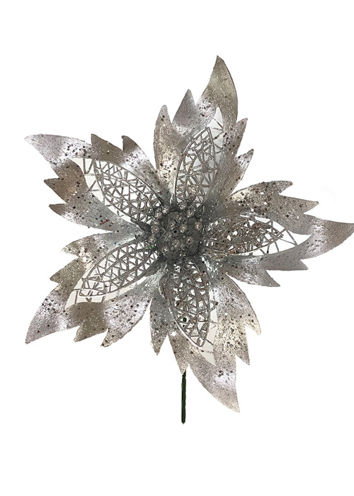 Flor Decorativa Purpurina Plateada Plata