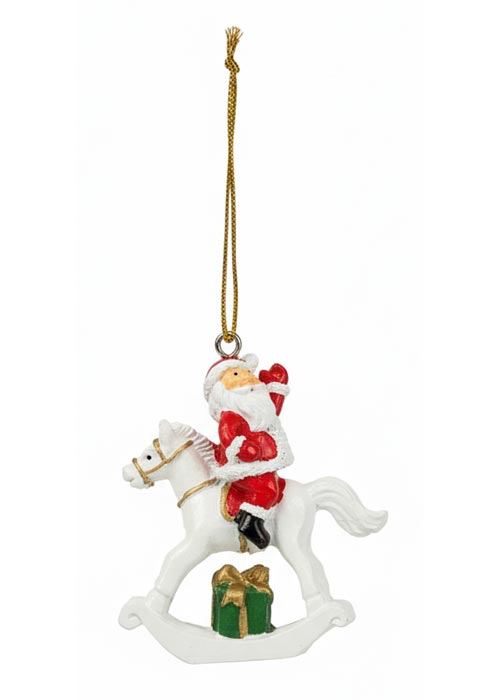 Adorno Caballo Blanco con Santa Claus Rojo y Blanco