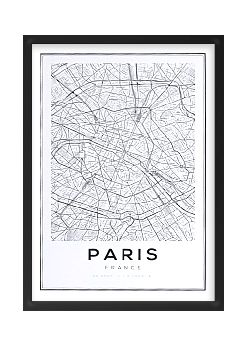 Cuadro Mapa Paris 6001-3 Negro