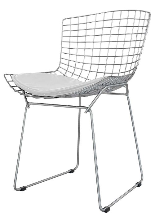 Silla Bertoia Cromada Tapizado Blanco