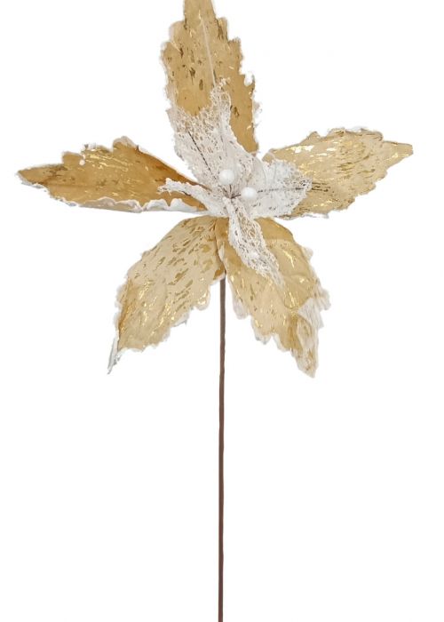 Flor Poinsettia Blanca y Oro Dorado