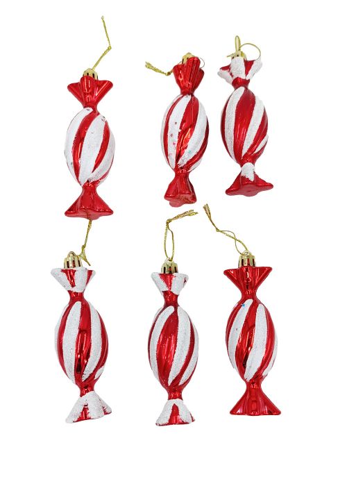 Set por 6 Caramelos con Rayas Blancas y Rojas