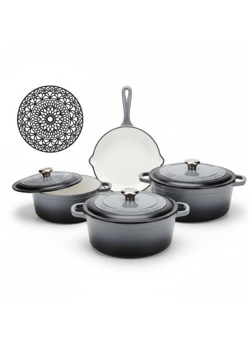 Set de bateria cocina Hierro Fundido 8 Piezas Gris Neutro