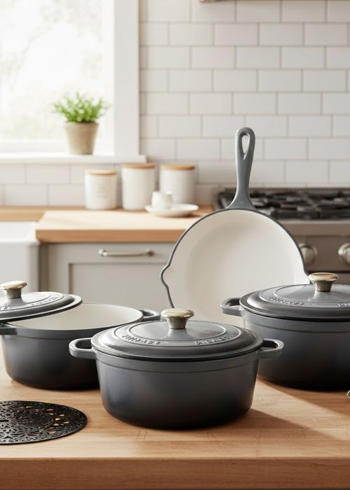 Set de bateria cocina Hierro Fundido 8 Piezas Gris Neutro