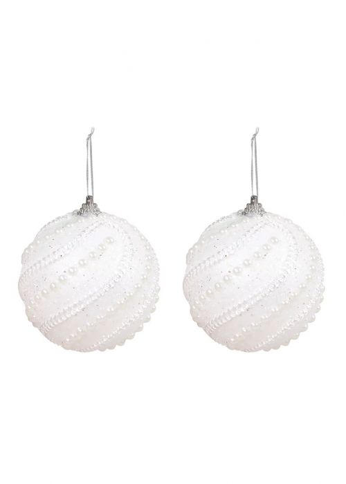 Set de 2 Esferas Perladas Invernales Blanco