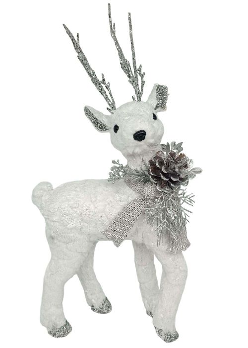 Reno Nevado con Cornamenta de Ramas Blanco