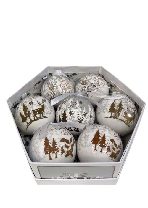 Caja de Esferas Navideñas Blanco & Dorado