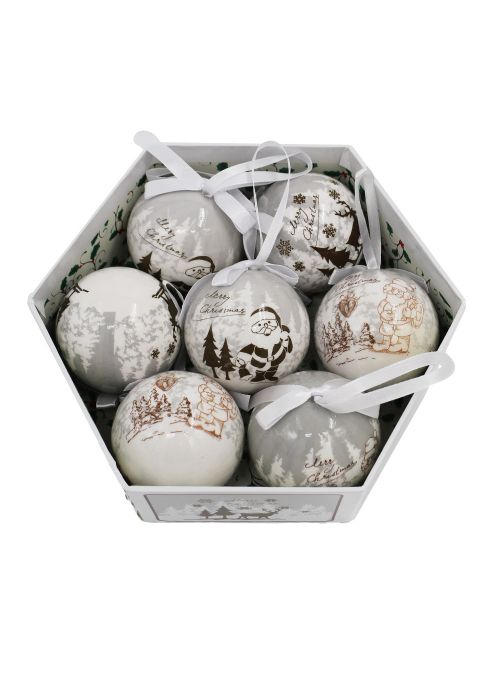 Caja de Esferas Navideñas Blanco & Dorado Blanco