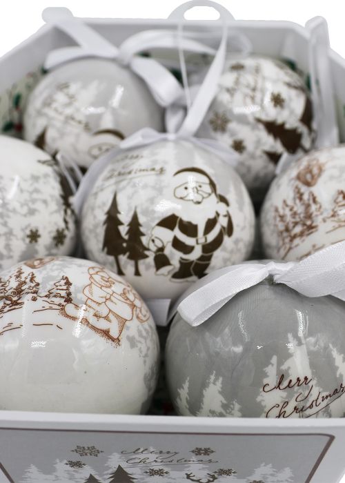 Caja de Esferas Navideñas Blanco & Dorado Blanco