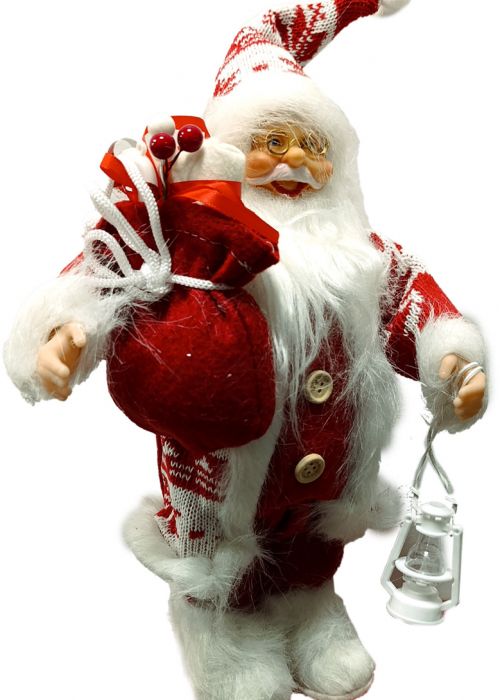 Papá Noel con Regalo Y Farol 30 cm Rojo y Blanco
