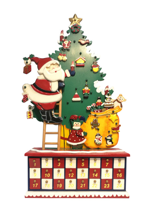 Calendario Santa Navidad Madera Rojo