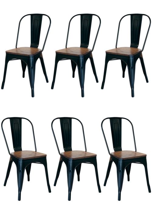 Set Silla Tolix Negra Madera x6 Madera Oscura