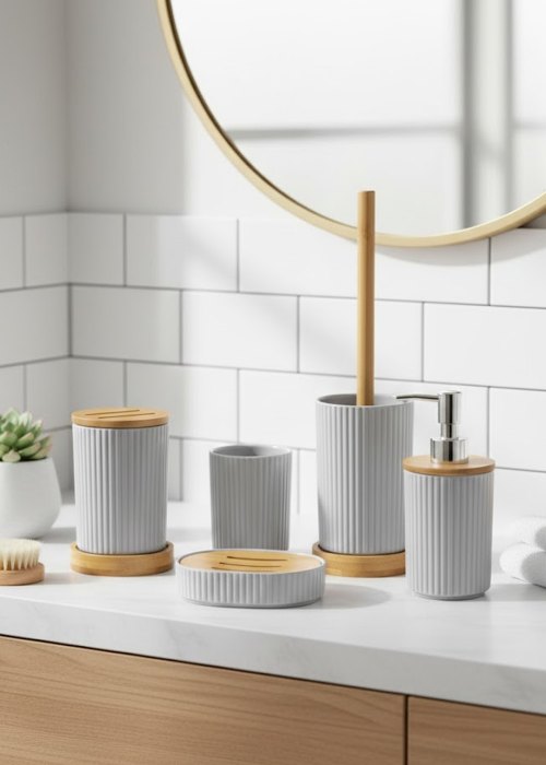 Set de baño bambú 5 piezas Neutro