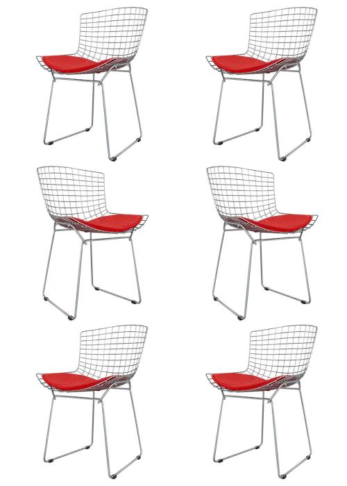 Bertoia Cromada x6 Tapizado Rojo