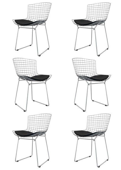 Bertoia Cromada x6 Tapizado Negro