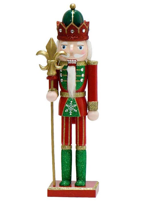 Muñeco Cascanueces Corona Rojo y Verde 30cm Rojo