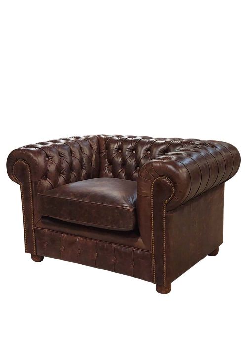 Sillon Chesterfield Cuero 1 Cuerpo Cuero Marron Oscuro