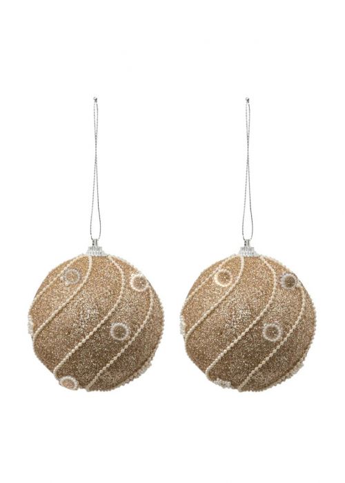 Set de 2 Esferas Navideñas Doradas con círculos Dorado