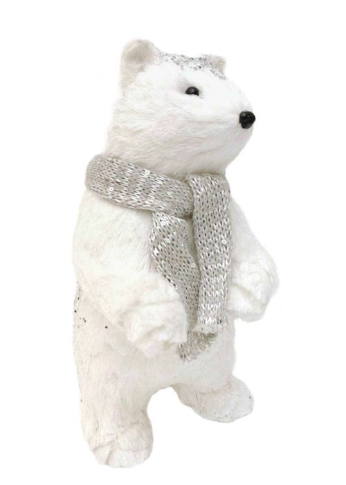 Adorno Oso Invernal Plata 30cm Blanco