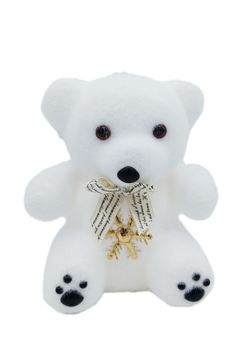Osito Polar Sentado con Copo Dorado 12 cm Blanco