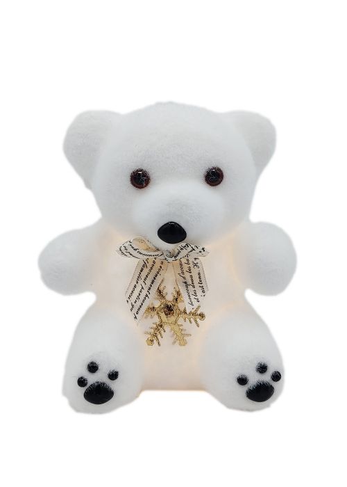 Osito Polar Sentado con Copo Dorado 12 cm Blanco