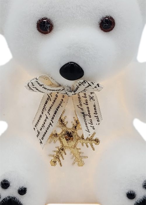 Osito Polar Sentado con Copo Dorado 12 cm Blanco