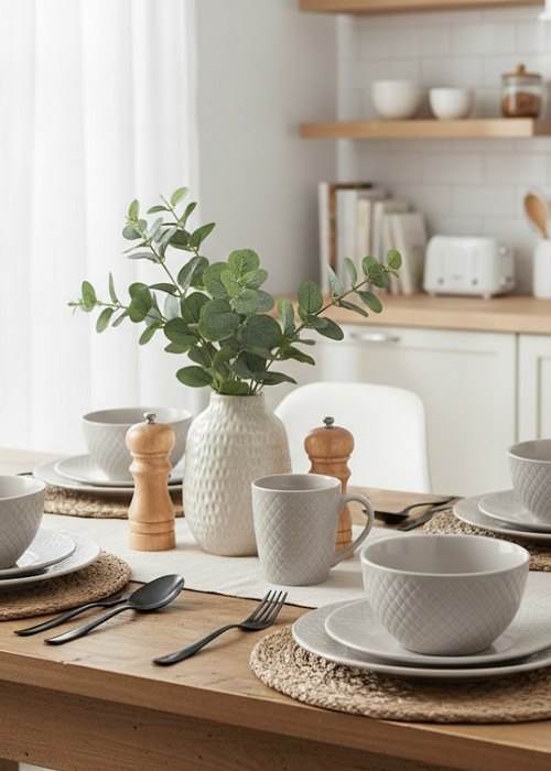 Set de Vajilla de 16  piezas blanco texturizado Neutro