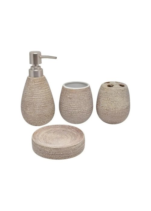 Set Accesorios De Baño 3 Piezas Resina Simil Piedr Neutro