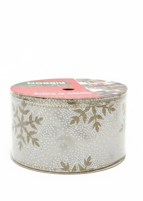 Cinta Plateada con flores doradas