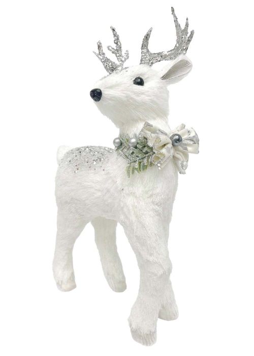 Reno Blanco y Plateado con moño 40x20cm Blanco