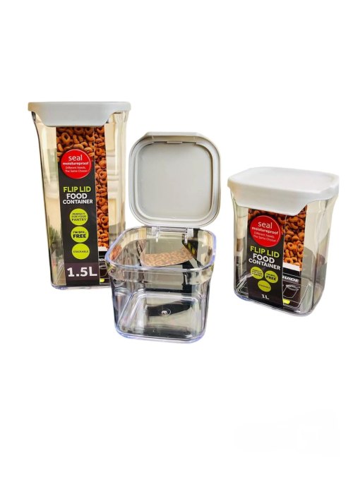 Set de 3 Contenedores Herméticos con Tapa Abatible Neutro