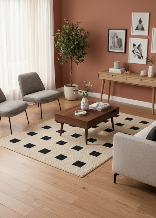 Alfombra Patrón Cuadros Oscuros 160 cm Neutro