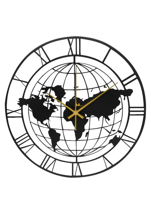 Reloj de pared Mapamundi calado 50 cm Negro