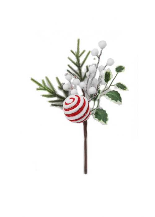 Rama Navideña Bayas Blancas y Caramelo Verde