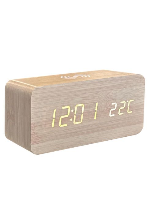 Reloj despertador Digital Led Madera Natural