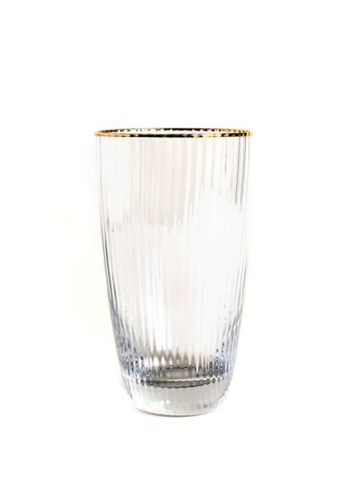 Vaso alto rayado borde dorado