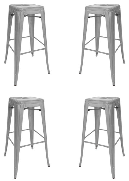 Set Taburete Alto Tolix SP x4 Tono Gris Plata Perlado