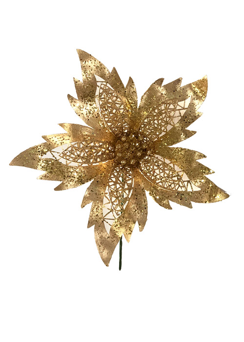 Flor Decorativa Purpurina Dorada