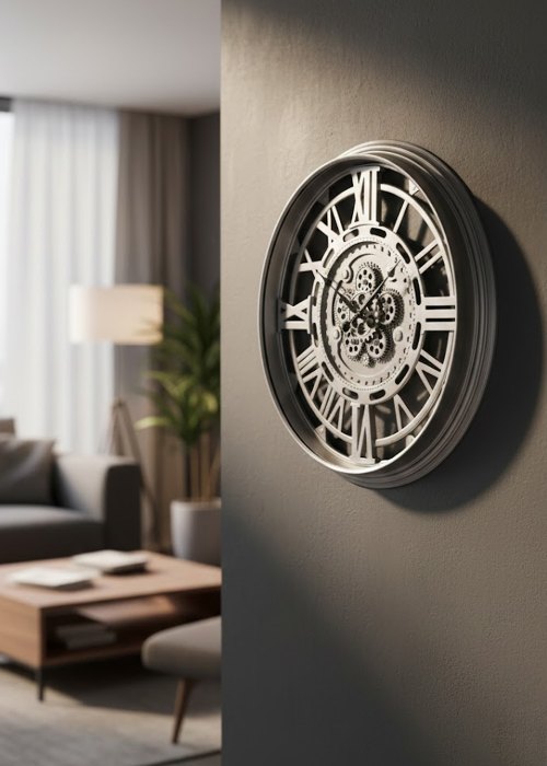 Reloj de Pared Engranajes Vintage Plateado Neutro