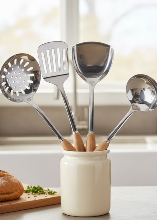 Set de utensillos de Cocina con Mango de madera Neutro
