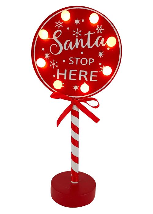 Cartel Navideño Santa Stop Here Rojo